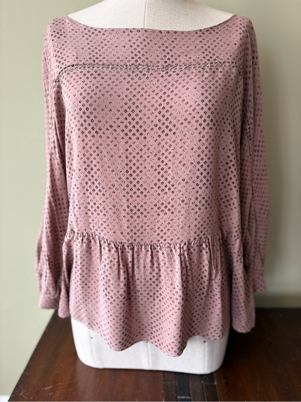 Gentle Fawn Dusty Rose Printed Peplum Long-Sleeve Top S